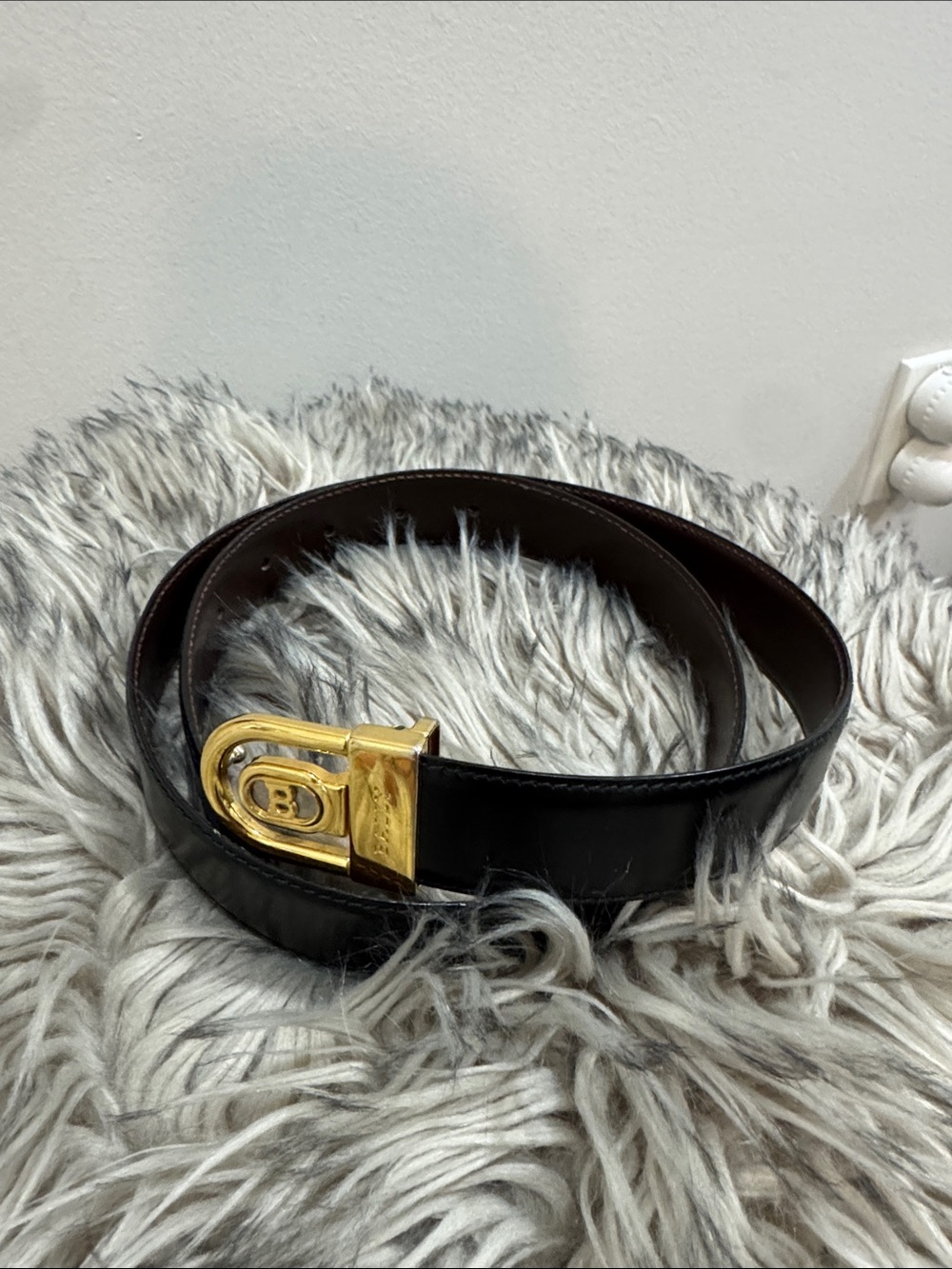 Bally Black & brown reversible Leather Belt with Gold Signature Buckle - scuffs